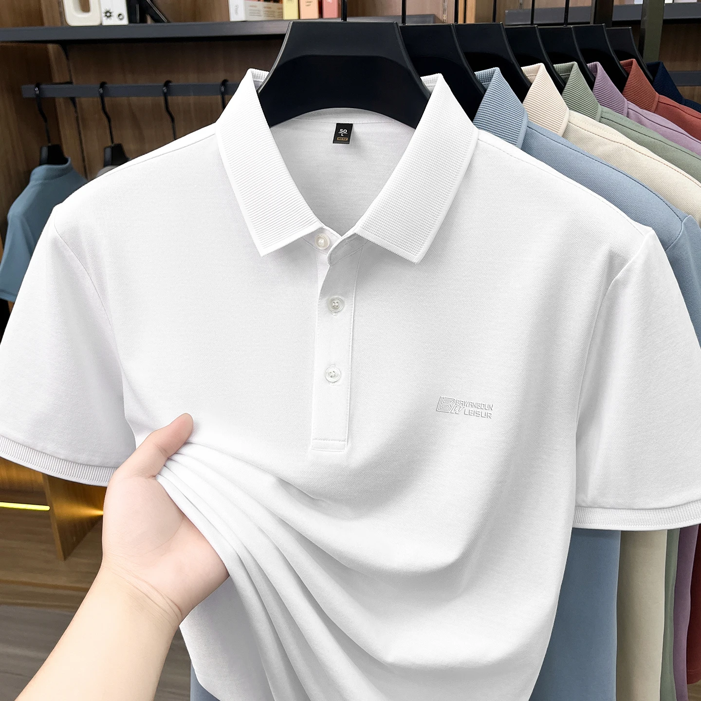 Summer new fashionable men's collar versatile polo short sleeved solid color casual simple trendy top