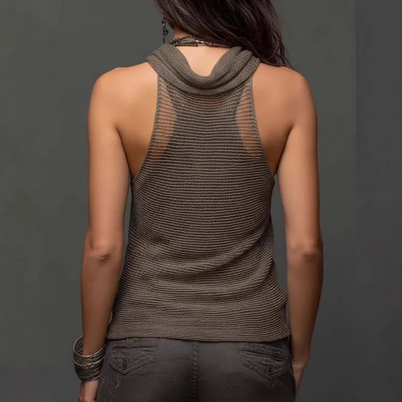 The New Summer Women's Wear From Europe and America Features A Cute and Sexy Lapel V-neck Backless and Form-fitting Knit Fashion