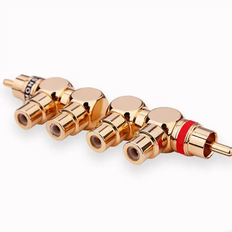 193A Gold Plated Brass 1 Male To 2RCA Female Connector for Speaker