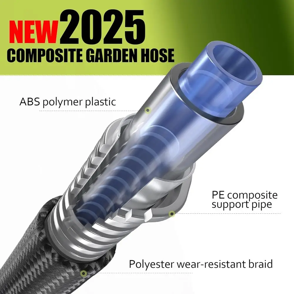 5/8 Lightweight Non-Kinking Garden Hose, Leak-Free and Durable for Outdoor Use (Black)