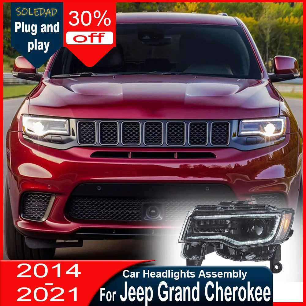 Car For Jeep Grand Cherokee 2014 2015 2016 2017 2018-2021 Auto LED Headlight Assembly Bifocal Projector Lens Design Accessories