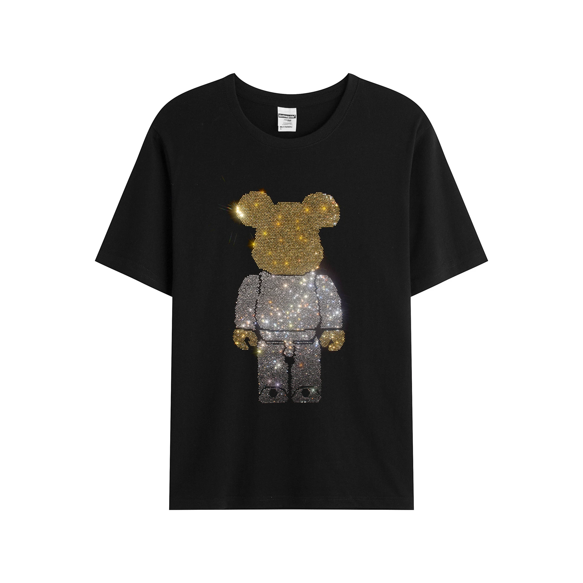 Men's T-shirt New fashion creative shiny rhinestone robot bear short-sleeved summer hot tops men's casual T-shirt