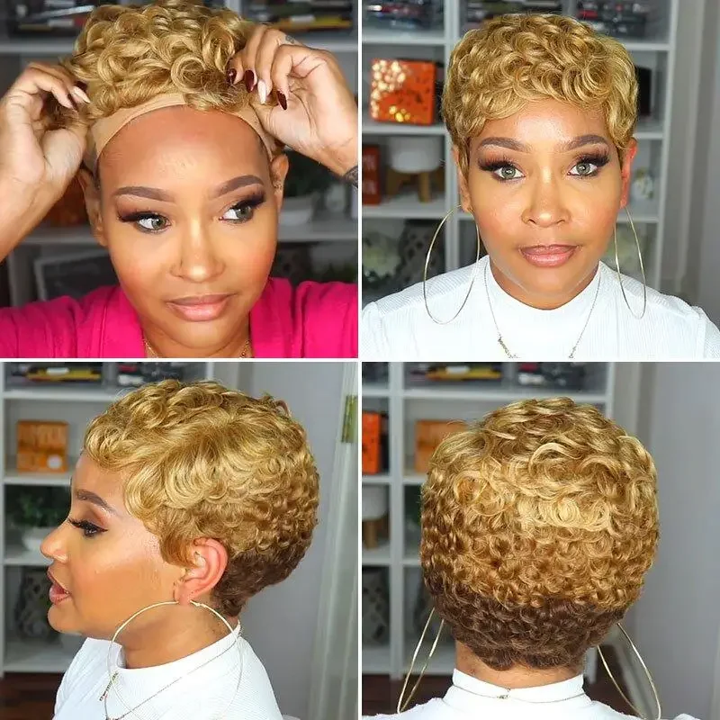 Premium 100% Brazilian Human Hair Pixie Bob Wig, Full Machine Made