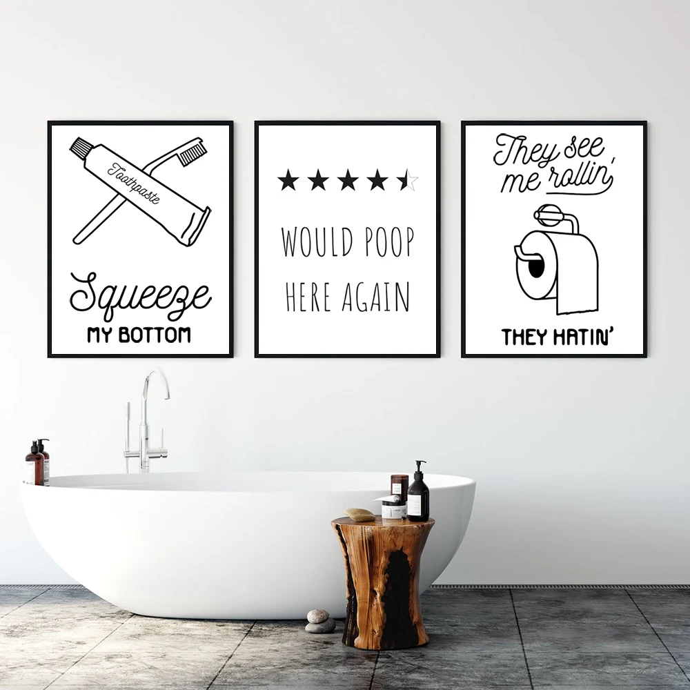 Funny Bathroom Quote Wall Art Print - When life gives you shit , flush it away Humour Toilet Poster Canvas Painting Wall Art