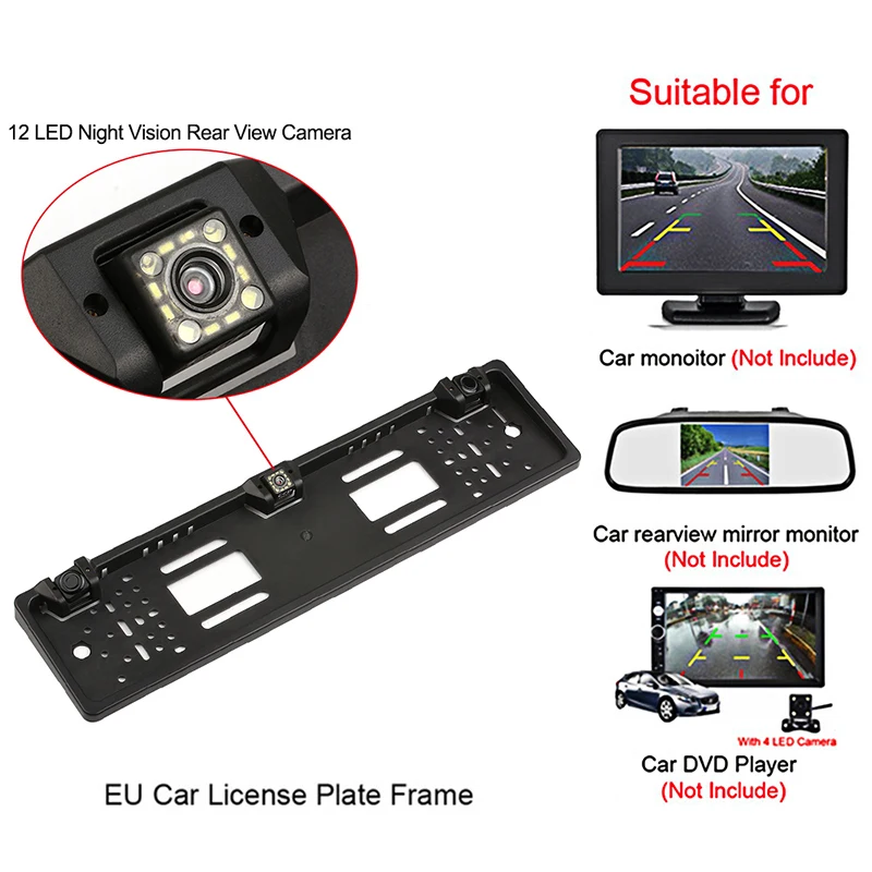 European License Plate Frame Night Vision Inverted 2 Sensors Car Radar System 12Led Rear View Ccd EU Car Plate Camera