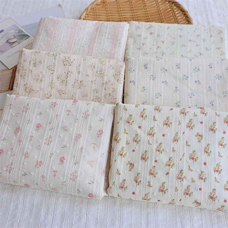 145 x 50 cm gestreifter Jacquard-Stoff aus reiner Baumwolle mit kleinem Blumenmuster, DIY-Stoff für Kinderkleidung, Vorhänge, Röcke – Detail 2