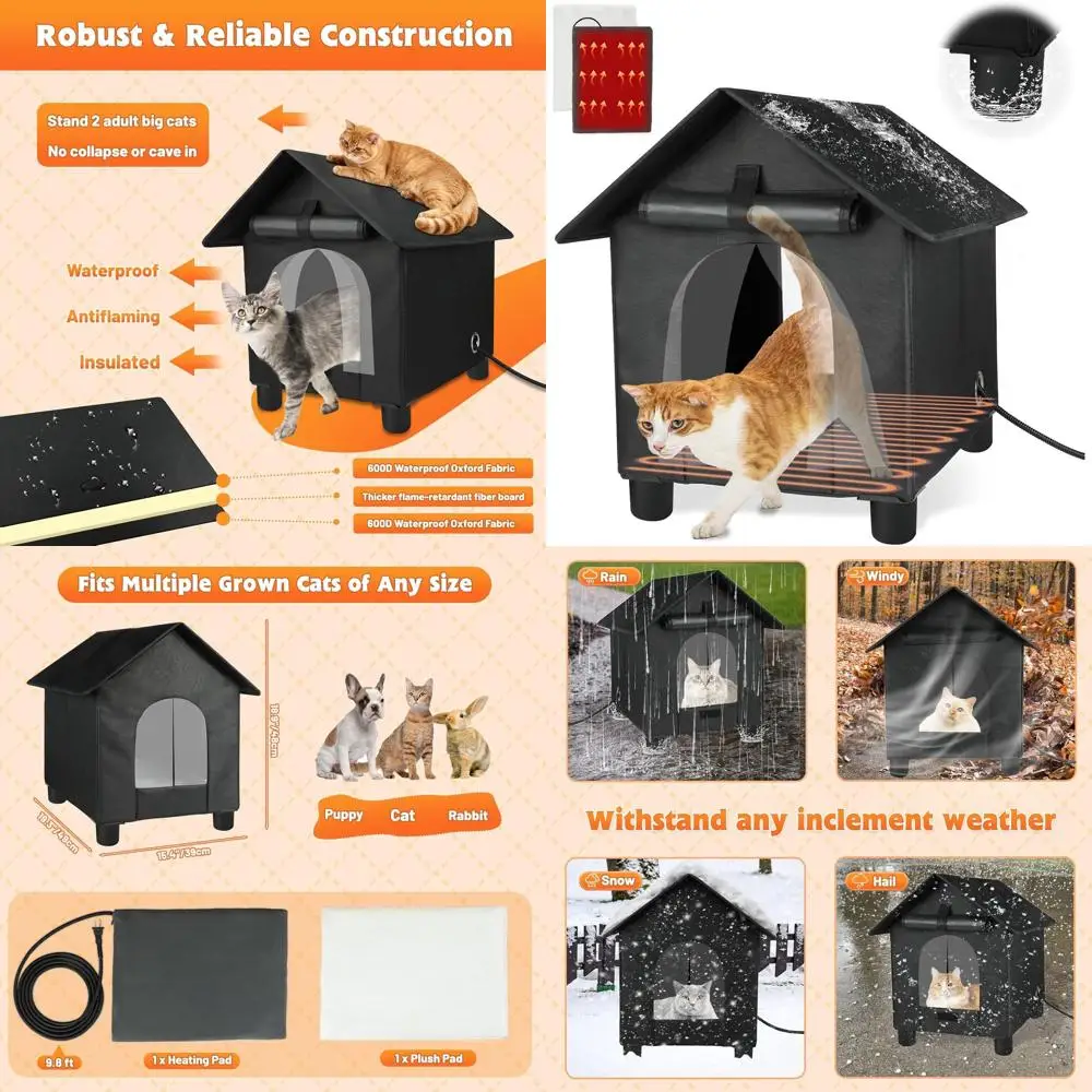 

Weather-Resistant Insulated Outdoor Cat Shelter with Heating for Feral Cats and Small Animals