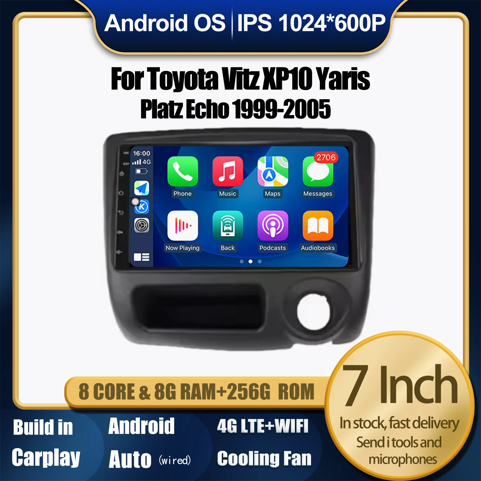 

GPS Navigation For Toyota Vitz XP10 Yaris Platz Echo 1999-2005 Android 14 Car Radio Multimedia Stereo Auto Carplay Autoradio DSP