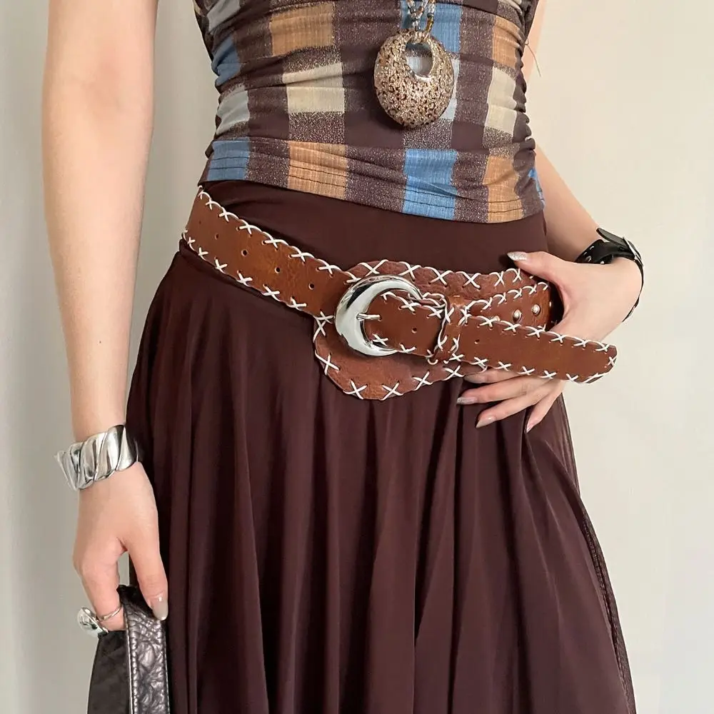 

Fashionable Korean Women's Belt Coffee Gothic Wide Waist Belt Y2k Leather Dress Jeans Belt Ladies/Girls