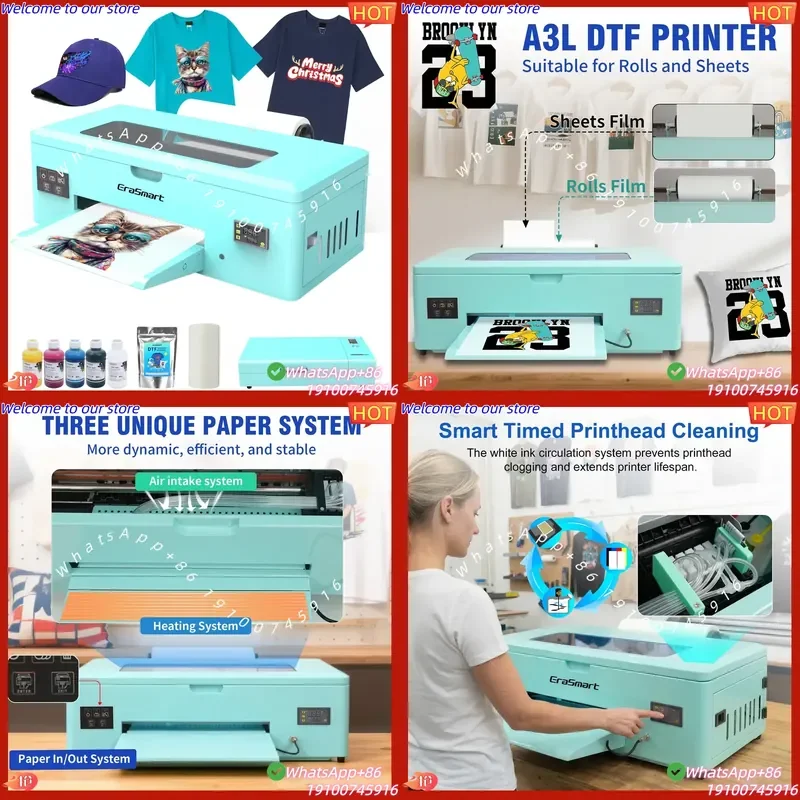 2026Hot A3 DTF Automatic T-Shirt Printing Machine Direct to Film Printer with 1390 Print Head & Ink & Film for Heating