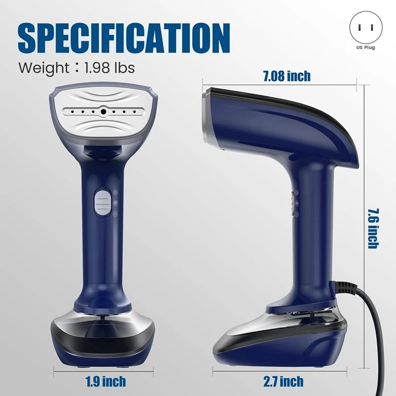 B99A-Powerful Handheld Fabric Steamer - 1800W With Fast  Heat-Up Plate, 2-In-1 Ironing & Wrinkle Remover,US Plug