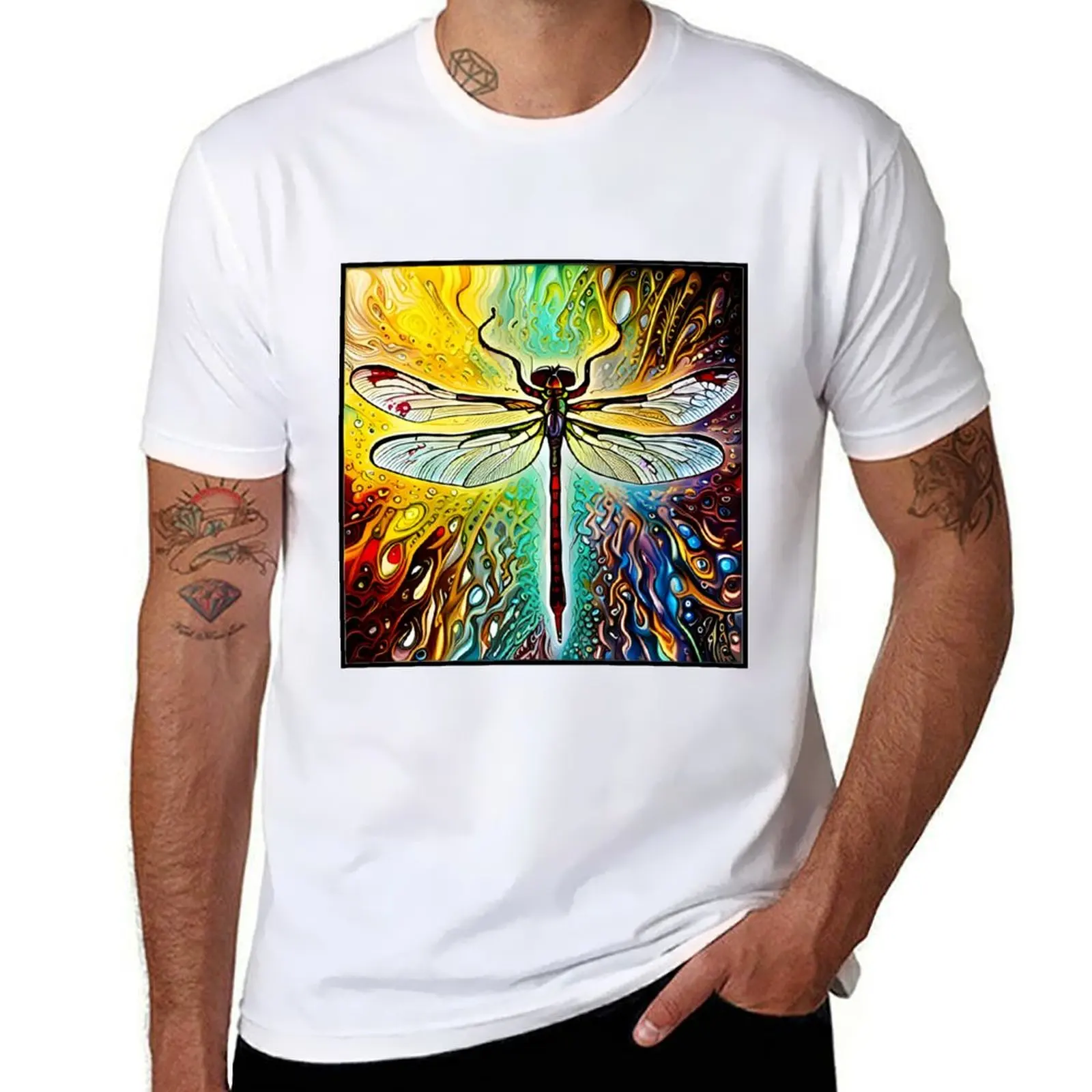 

anime shirt man plain t Cartoon Glass T-Shirt Stained Dragonfly tshirt