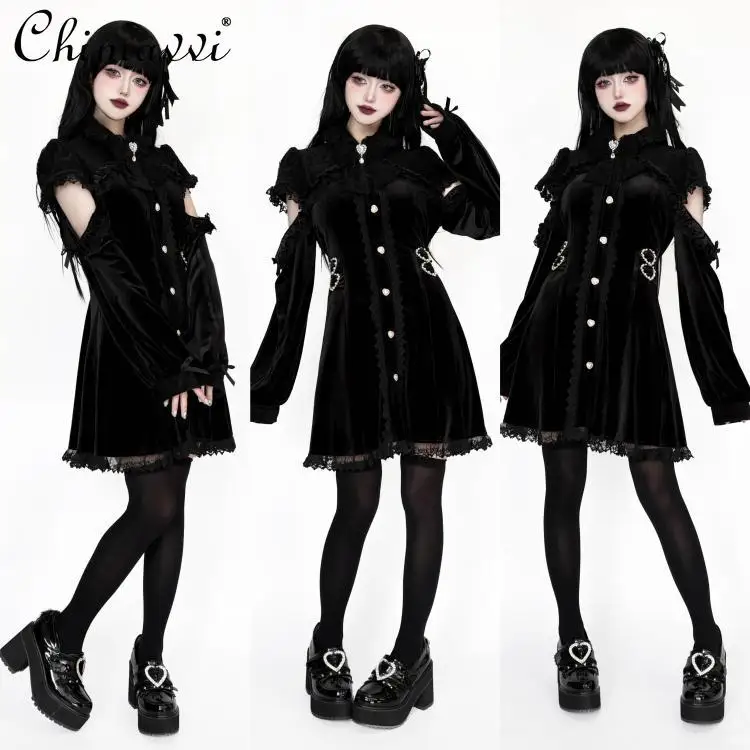 Japanese Mine Series Mass-produced Lolita Long-sleeved Dress Spring and Autumn New Sweet Bow Slim Elegant Cute Girl Dresses