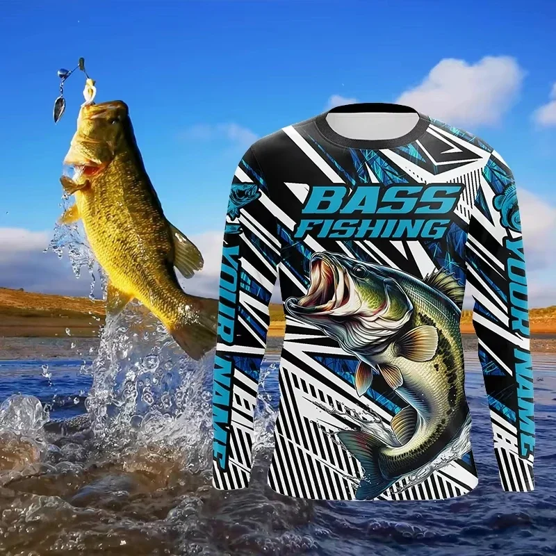 

Customized Name Bass Fishing Men's Shirts Tops Camping Outdoor Sports Long Sleeve T Professional Fishing Graphic Men's T Shirts
