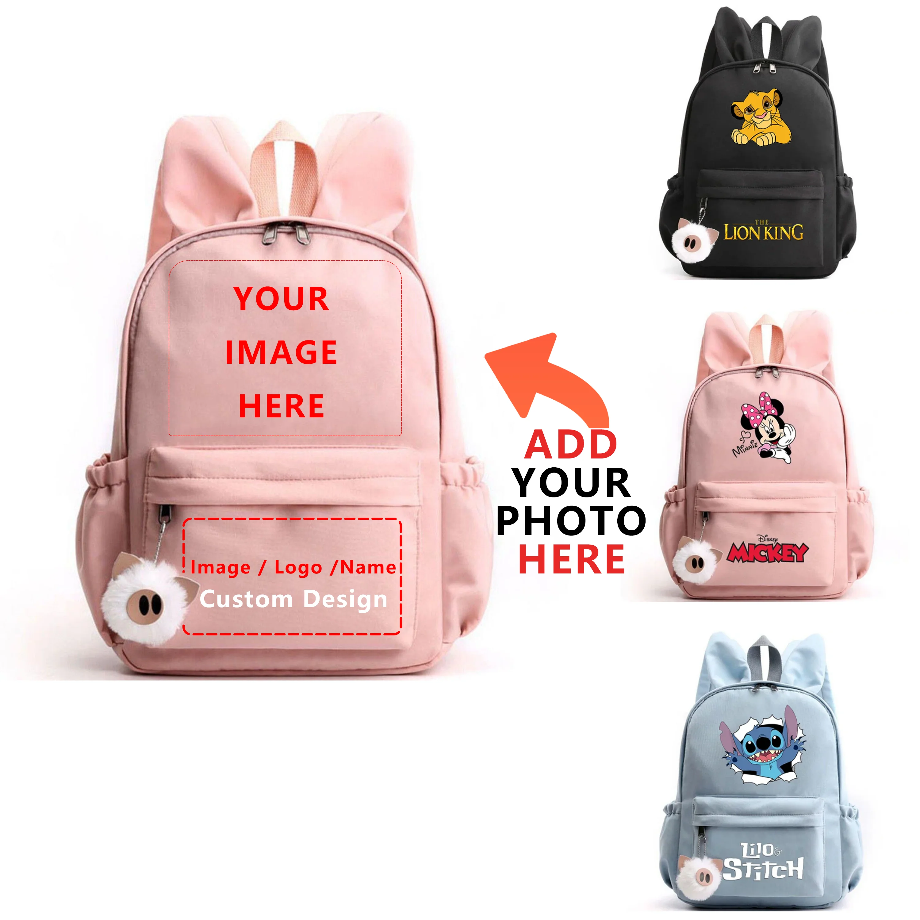 

Customize Your Image/Name/Logo Luggage Backpack for Girls Boy Teenager Children Rucksack School Bag Travel Rabbit Ears Backpacks