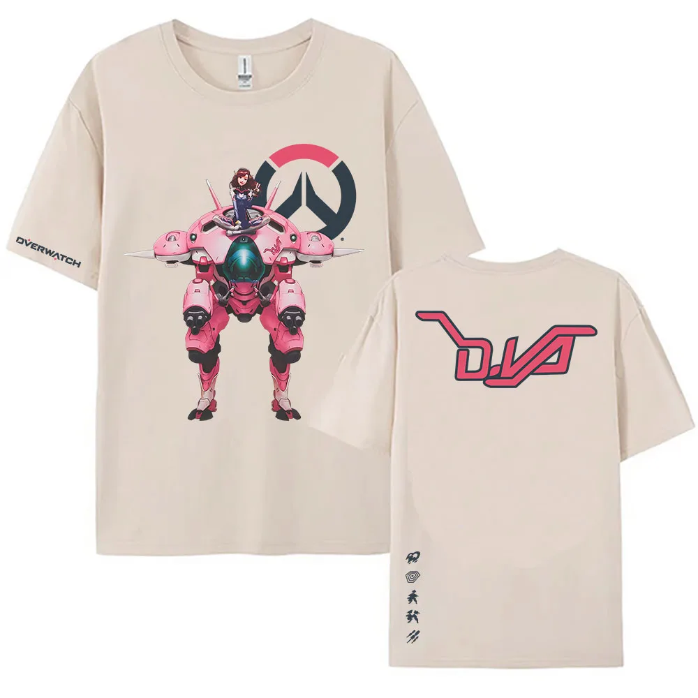 Overwatch 2 D.Va Fusion Cannons Tshirts Loose Women Men O-neck T-shirt Streetwear Game Graphic Printing Clothing Casual Female