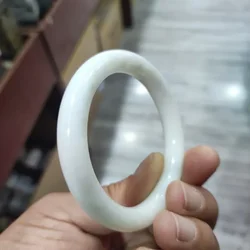 Natural Ivory White Hand Carved Wide Round Bar Jade Bracelet Fashion Boutique Jewelry Men's and Women's Bracelet Accessories