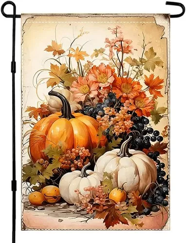 Fall Garden Flag Pumpkin Flower Fruit Autumn 12x18 Inch Double Sided Seasonal... YYZ