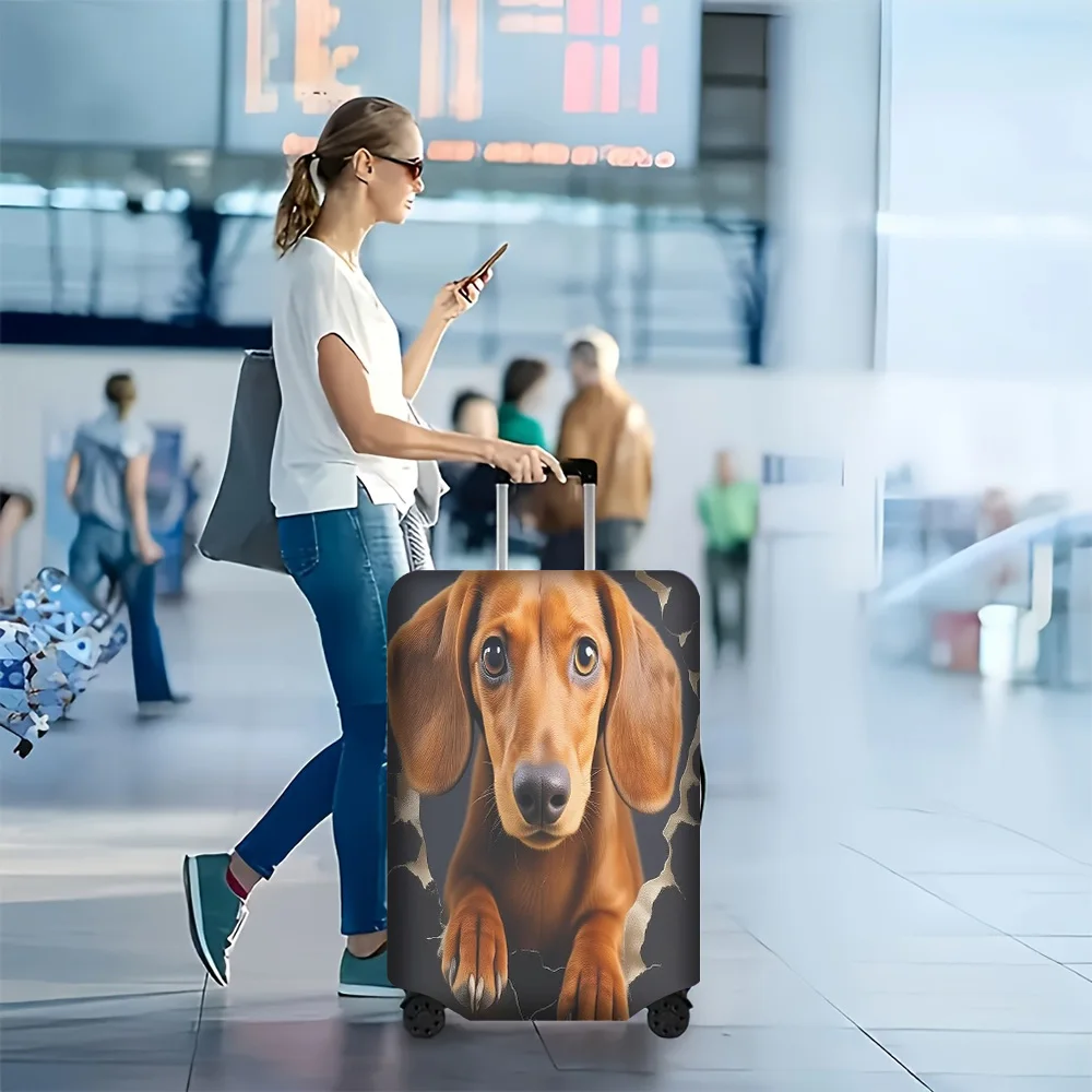 1pc Dachshund Print Luggage Cover. Fits suitcases from 18 to 32 inches; effectively protects your luggage.