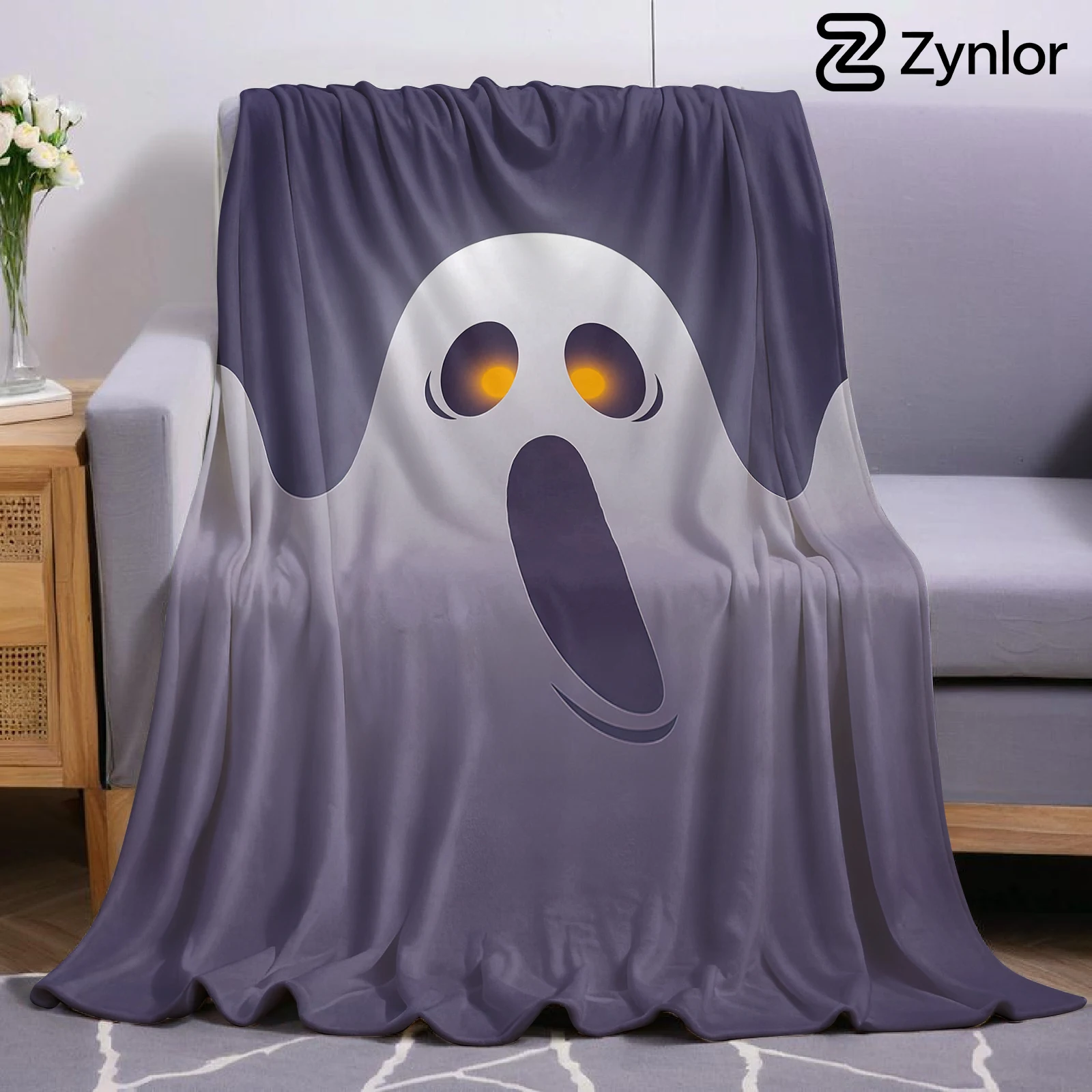 Spooky Ghost Face Lightweight Microfiber Flannel Blanket Soft Warm Cozy Throw All Season for Bed Sofa Office Travel Gift