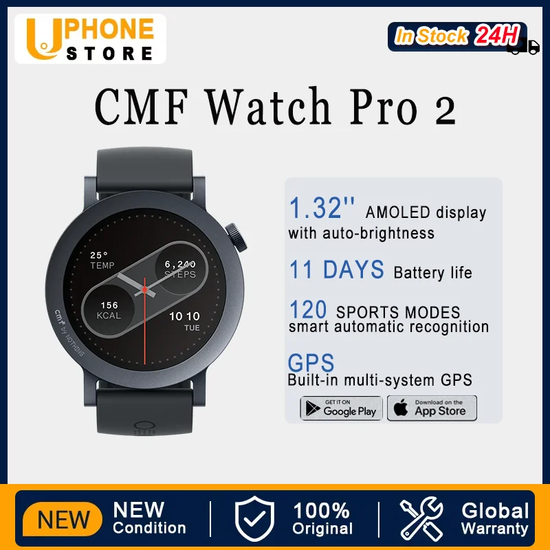 

CMF by Nothing Watch Pro 2, 1,32 дюйма AMOLED Bluetooth 5,3, BT-вызовы с искусственным интеллектом, шумоподавлением, GPS, умные часы, официальный оригинал, 100%