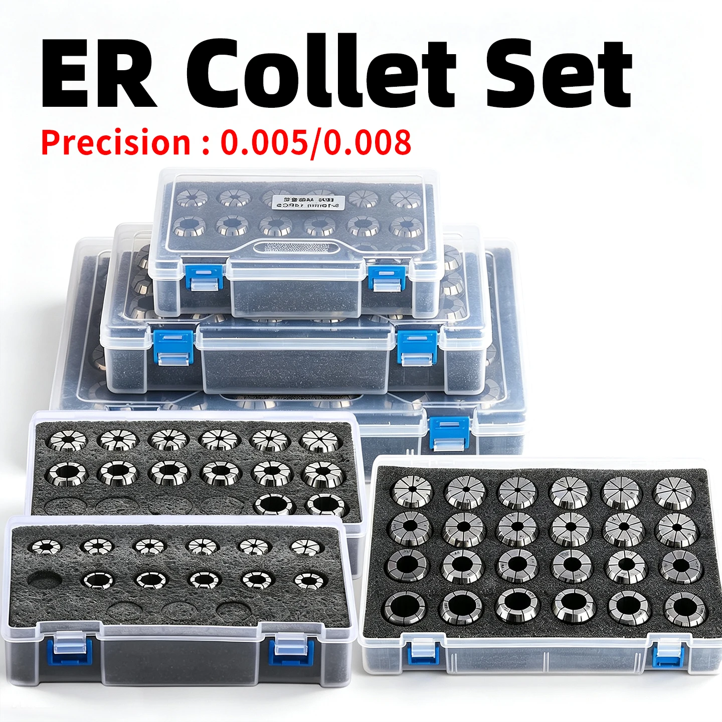 Collets ER11, Collets ER20, Collets à ressort de haute précision 0.008, Ensemble de collets ER11 ER16 ER25, Tolérance 0.005 pour fraisage CNC et taraudage