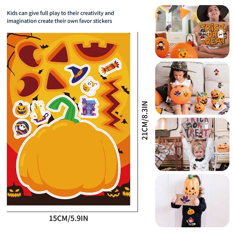 DIY Halloween Stickers for Kids, Make A Face, Pumpkin, Witch, Bat, Mummy, Prank, Puzzle, Adesivo, Decoração de Festa, Stiker, Presentes para Meninos e Meninas