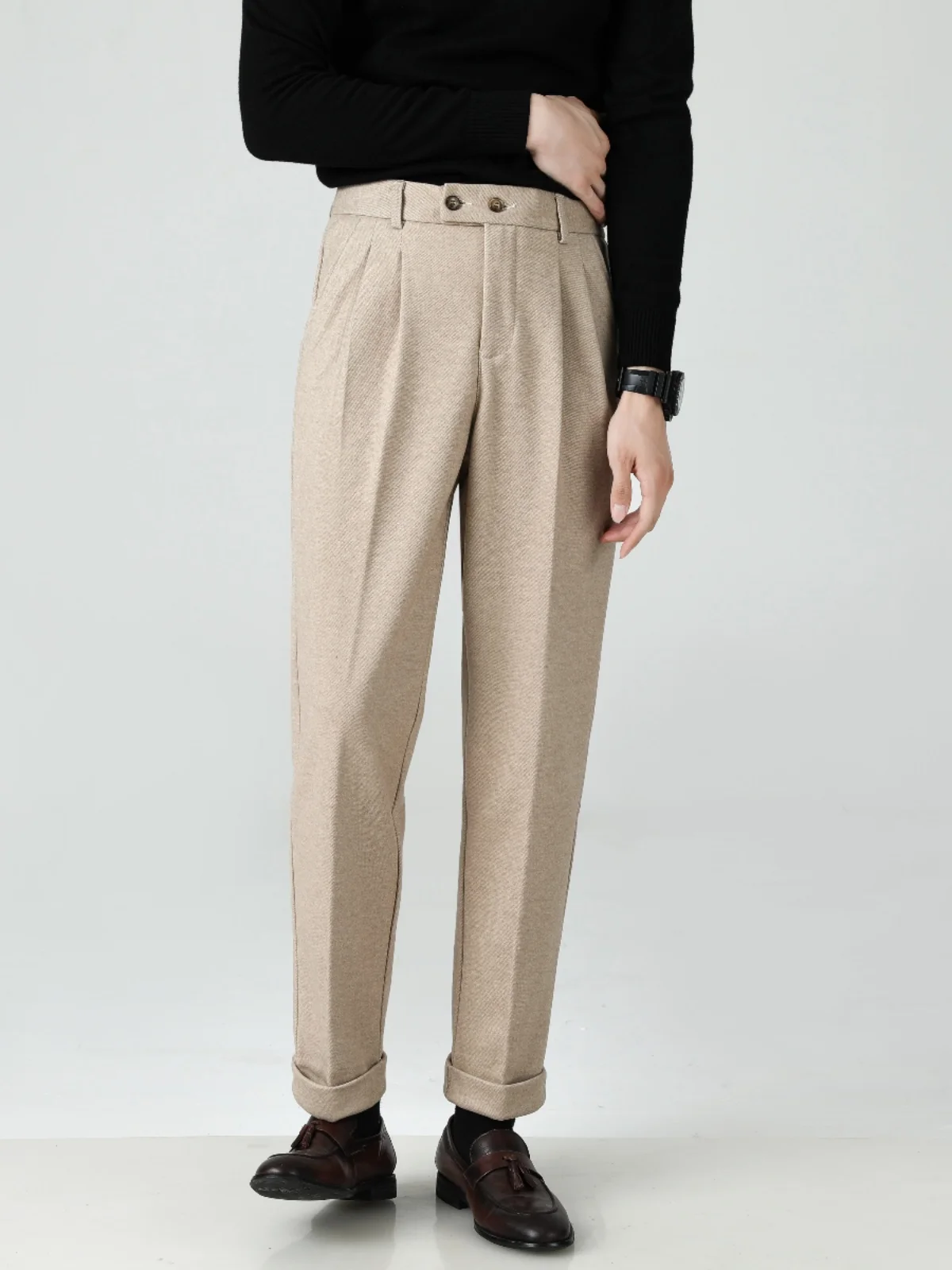 

Теплые шерстяные брюки прямого кроя с высокой талией, универсальные, в британском стиле, осенне-зимние, укороченные (7/8)