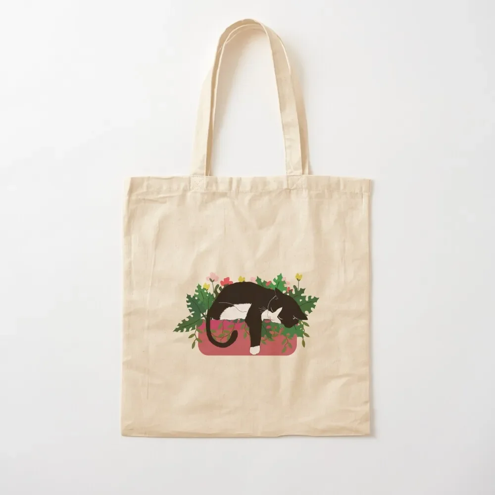 Cat Asleep in Flower Pot Tote Bag custom tote bag Canvas stote bag Canvas Tote