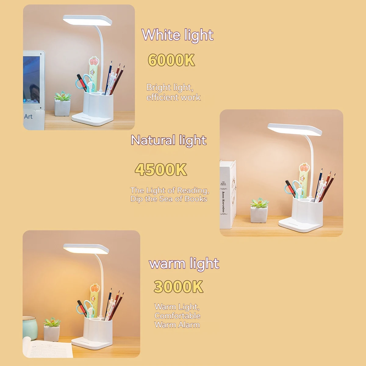 USB Rechargeable Table Lamp Learning Dormitory Eye Protection Touch Dimming Learn Night Light For LED Bedside Reading Book Lamp