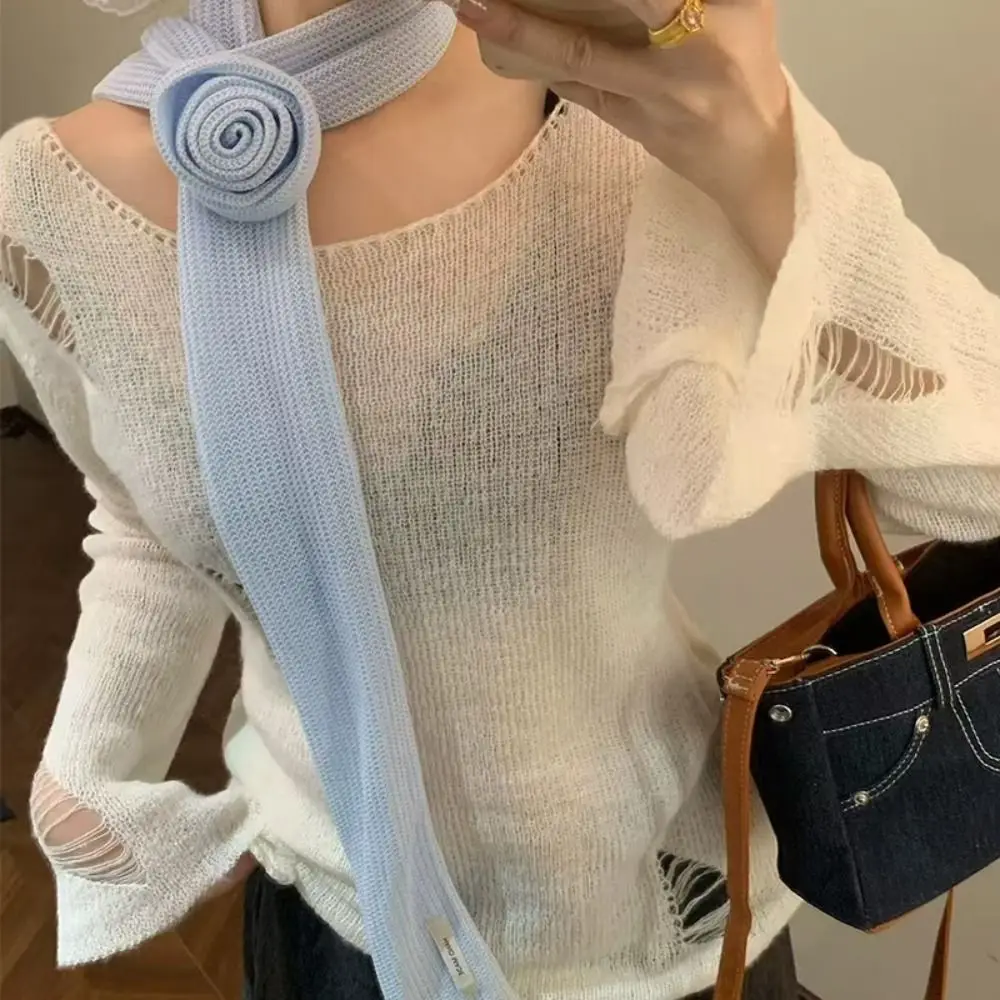 Cravat وشاح طويل منديل الديكور التجميع الملابس والاكسسوارات روز زهرة الأوشحة وشاح الملحقات التفاف