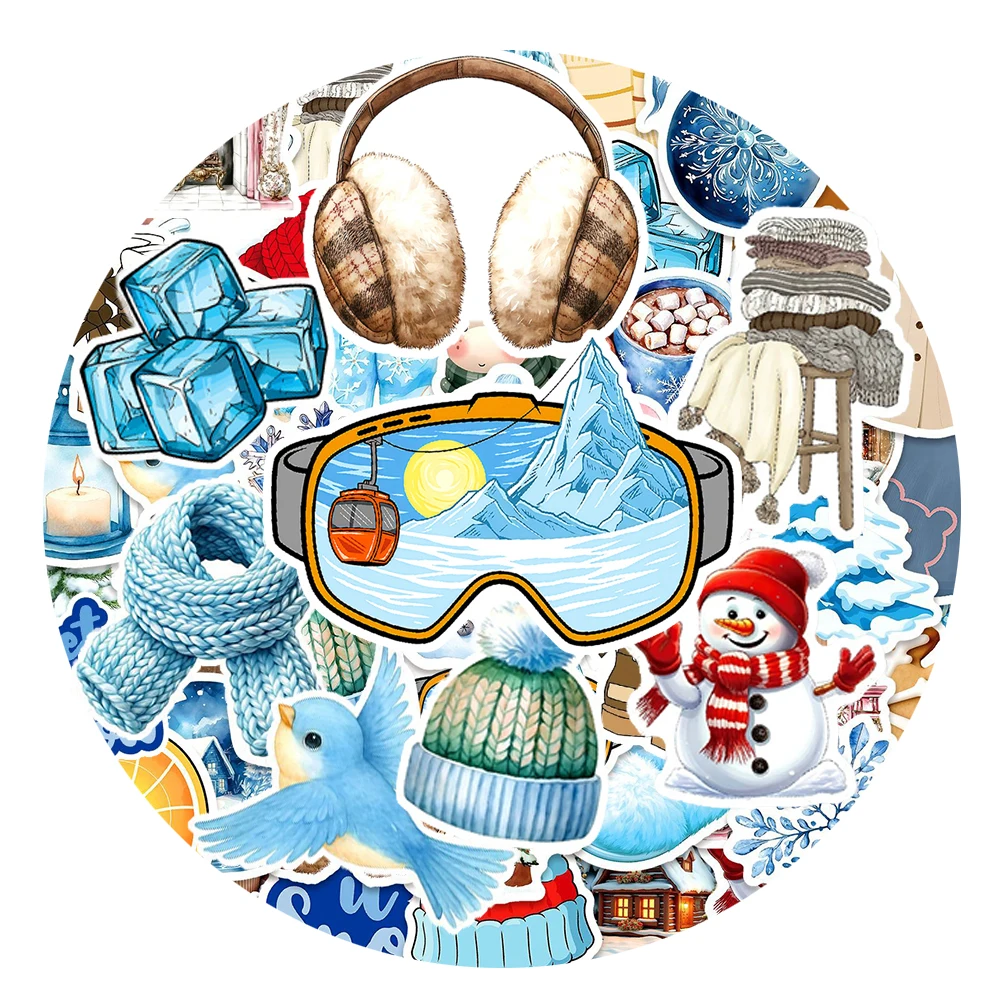 

10/30/50pcs Cartoon Blue Winter Atmosphere Stickers Waterproof DIY Water Bottle Phone Guitar Bike Graffiti Decals Decoration Toy