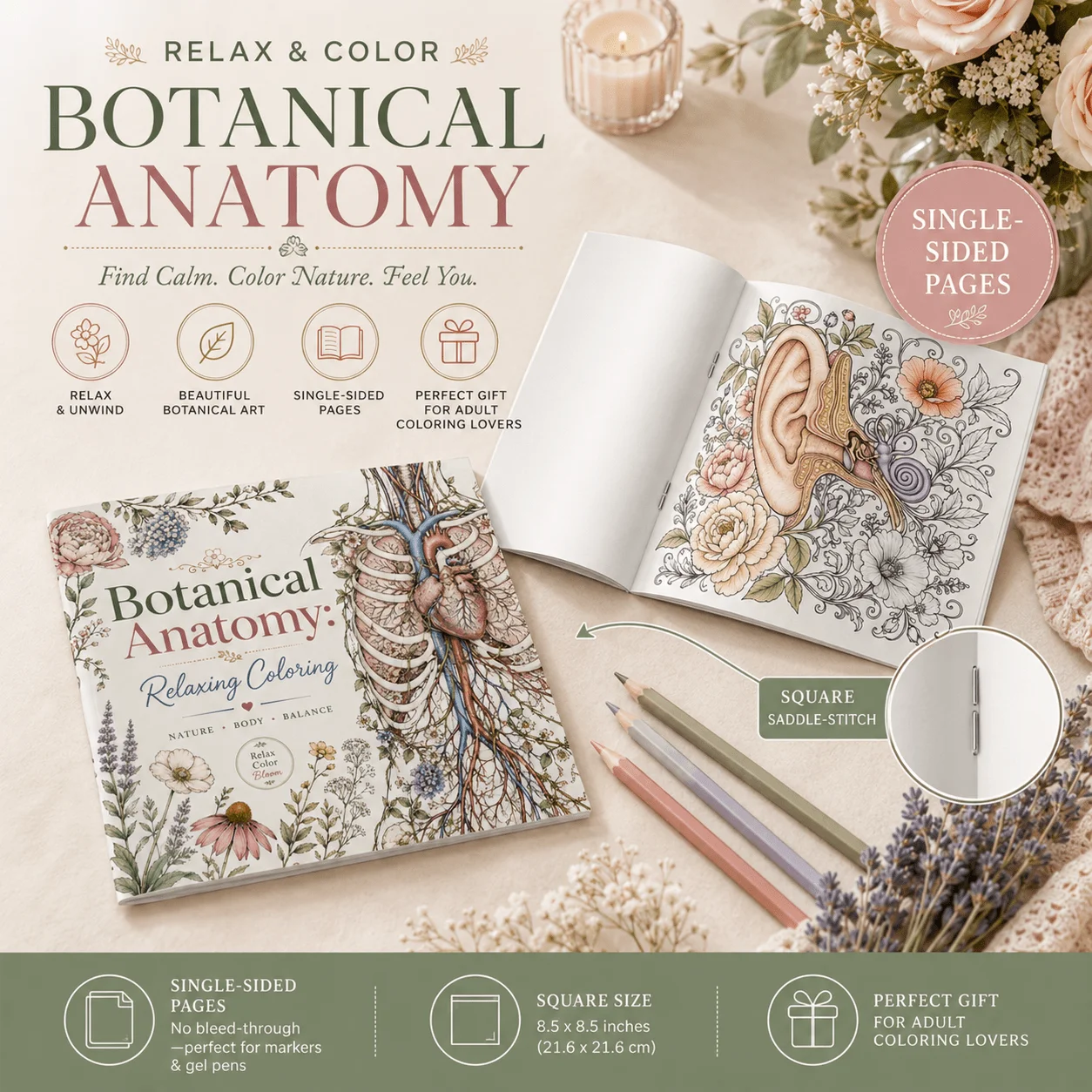 Botanical Anatomy Adult Coloring Book, Floral Anatomy Pages for Relaxation, Mindfulness, Creativity and Stress Relief