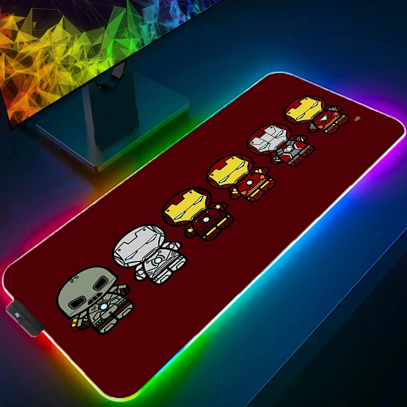 RGB LED Mouse Pad Avengers Alliance Iron Man Pattern Locking Edge MousePad Computer Gaming Keyboardpad Rubber Mat Desk  Cup Mat