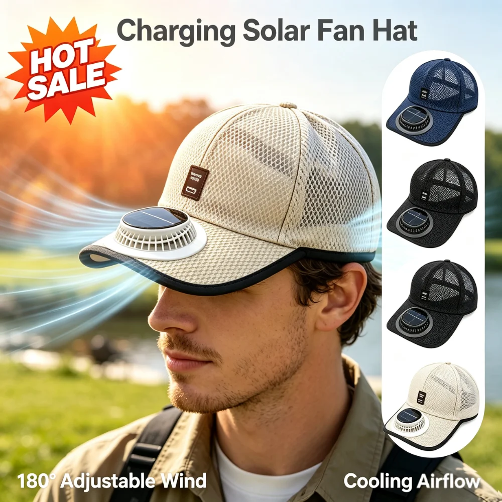 Charging Solar Fan Hat 3 Speed Brushless Motor Low Noise Cooling Cap with Soft Blades for Hiking Golf Gardening Summer Use