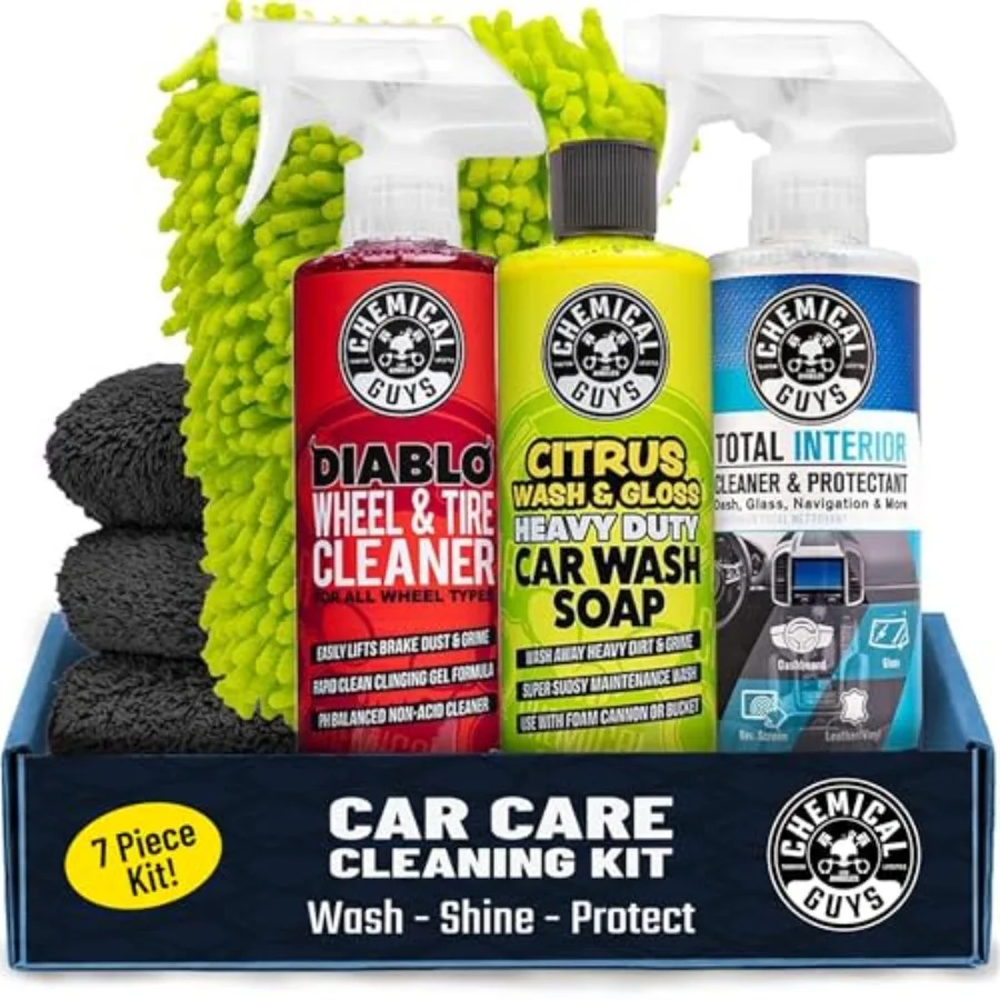 Car Cleaning Kit - With Car Wash Soap Wheel Cleaner Total Interior Car Wash Mitt - Interior and Exterior Wash Kit With Vehicle