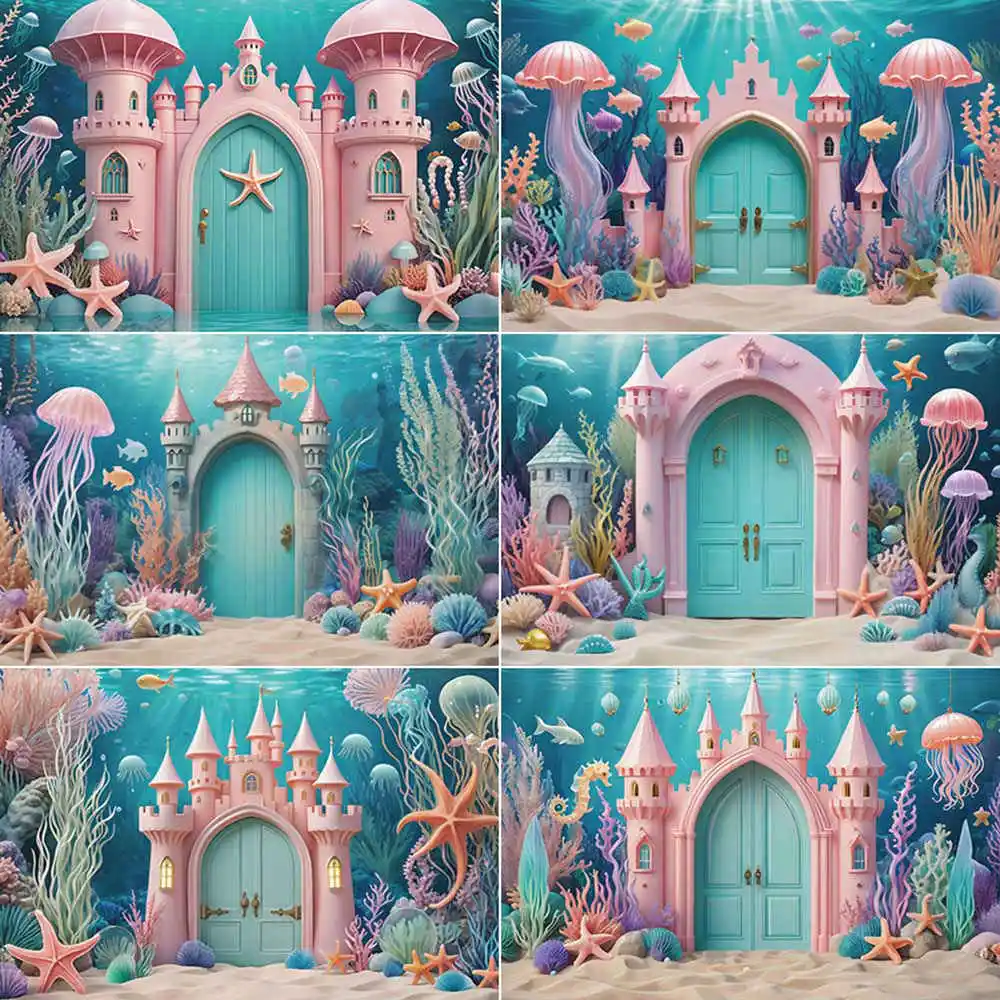 

MOON.QG Underwater Scenery Backdrop Photography Mermaid Aquarium Marine Organism Photozone Background Baby Studio Accessories