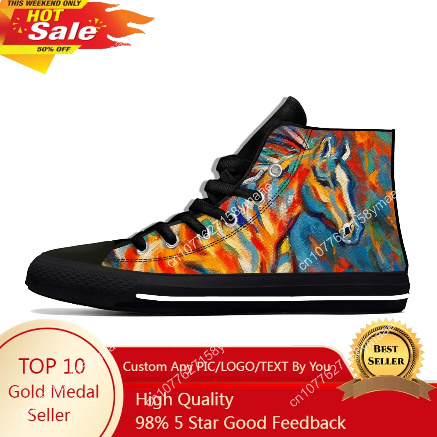 Hot Animal Crazy Horse Art New Arrive Fashion High Top Canvas Shoes Men Women Casual Breathable Sneakers High Top Board Shoes