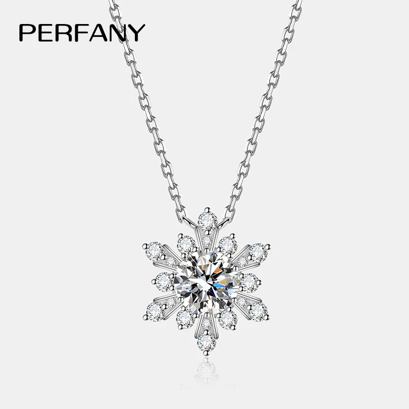 

Ожерелье PERFANY 1CT с муассанитом для женщин, S925, чистое серебро, снежинка, дизайн, лабораторный бриллиантовый кулон, роскошные вечерние украшения