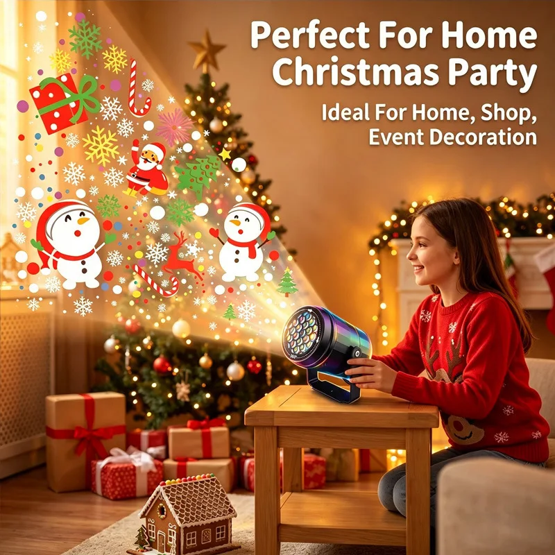 Christmas projector light 360° Rotating Christmas Halloween Projection Light, USB Powered Festival Pattern Projector for Indoor