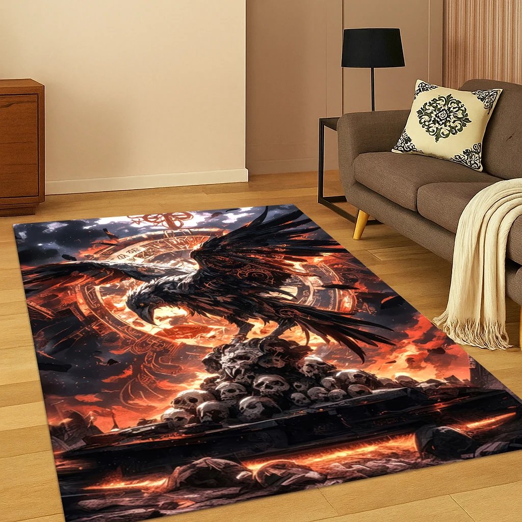 

Viking Crow Raven Skull Norse Mythology Goth Carpet Rug for Living Room Sofa Home Bedroom Doormat Decor,Playroom Non-slip Mat