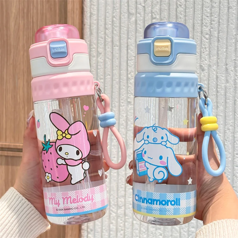 X&W For Sanrio Spray Water bottle 750ml Cartoon My Melody Kuromi Plastic Cup Tritan Leakproof  Straw Cups Summer Kids Water Cup