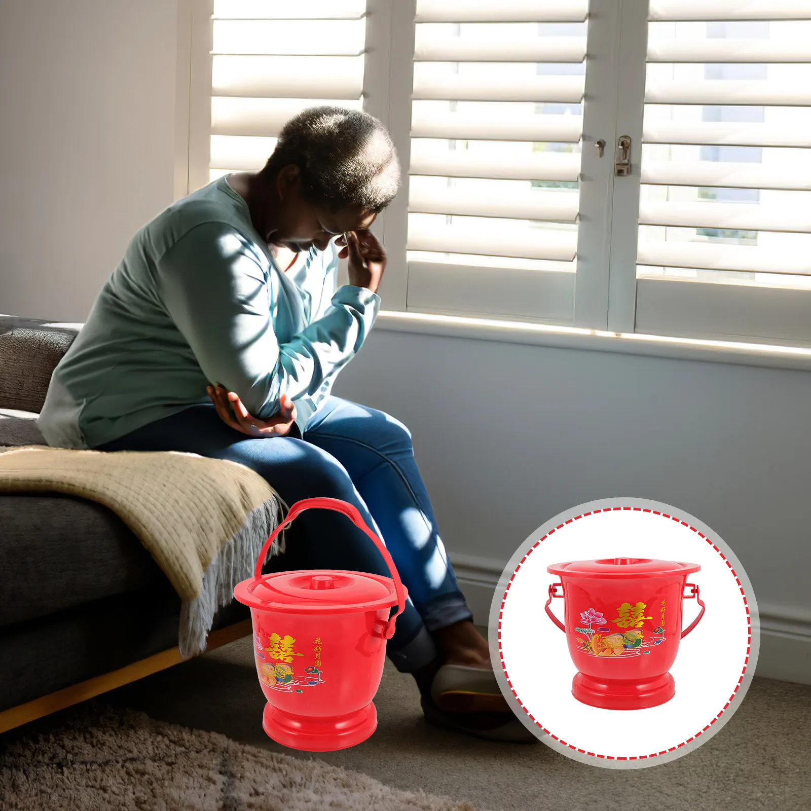 

Heavy Duty Thick Plastic Portable Spittoon with Stable Base and Tight Seal Lid Night Urine Pot for Adults Elderly Home Chamber