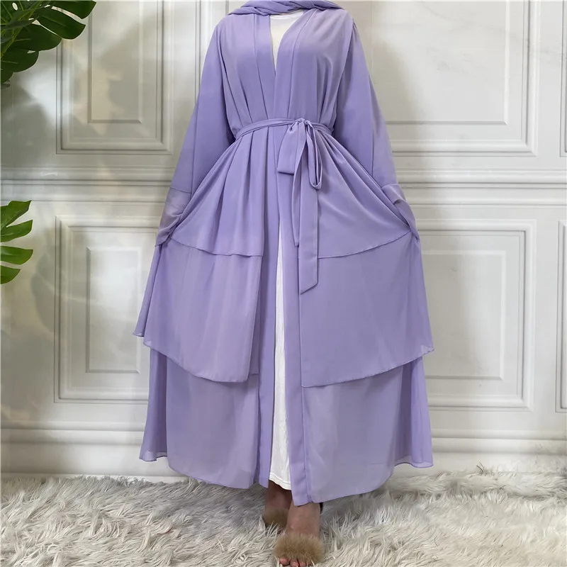 Imagem -05 - Chiffon Abaya Aberto para Mulheres Vestido Muçulmano Islã Jalabiya Kimono Cardigan Eid Mubarak Dubai Turquia Kaftan Ramadan Robe Djellaba