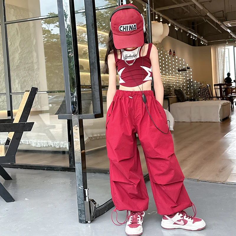 Hip Hop Teens Girls Clothing Vest + Wide Leg Cargo Pants Suit Sets for Girl\'s Clothes Summer Fashion Design Baby Girls Clothing