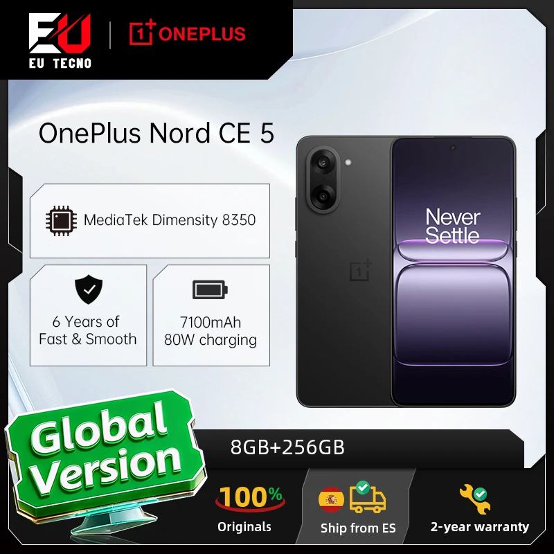 Versión Global del Teléfono Inteligente OnePlus Nord CE 5 5G 8GB+256GB 7100mAh 80W Cámara de 50MP con EIS+OIS Android 15 WiFi 6
