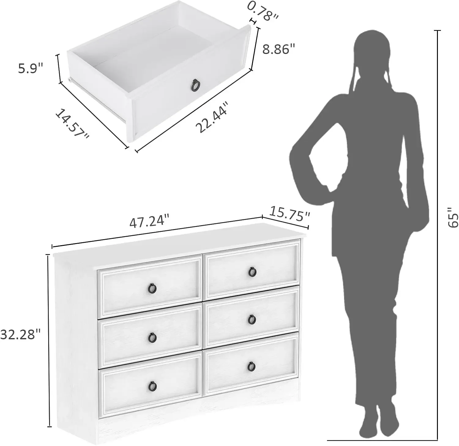 Modern 7 Drawer Dresser, Dressers for Bedroom, Chest of Drawers Closet Organizers and Storage Clothes - Easy Pulls Handle,