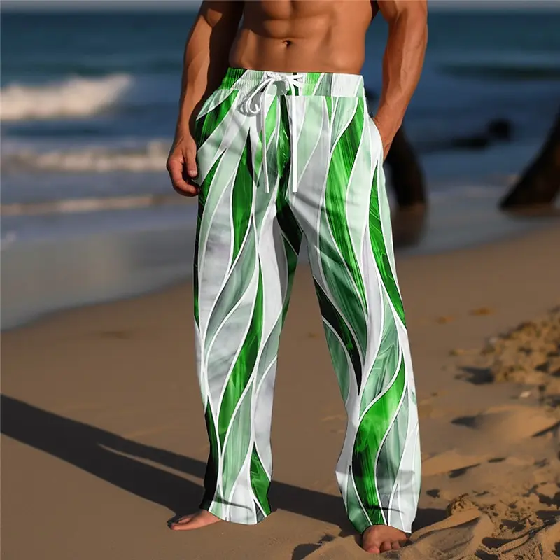 Men's Color Block Geometric Pattern Pants Trousers Mid Waist Drawstring Elastic Waist Casual Outdoor Wide-leg Trousers For Mens view 3