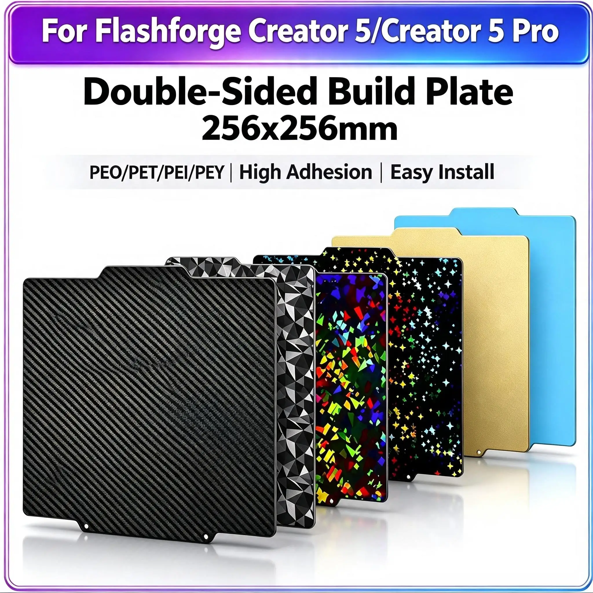 Spring Steel Build Plate 256x256mm Double Sided PEI PET PEO Print Bed Flexible Sheet For Flashforge Creator 5 Pro C5 3D Printer