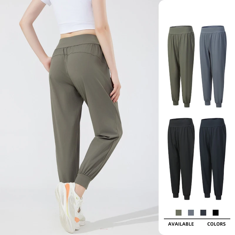 

(S-XL)Women Loose Fit Ankle-Tied Running Pants Breathable Strenchy Girls Yoga Pilates Fitness Sport Trousers with Pocket